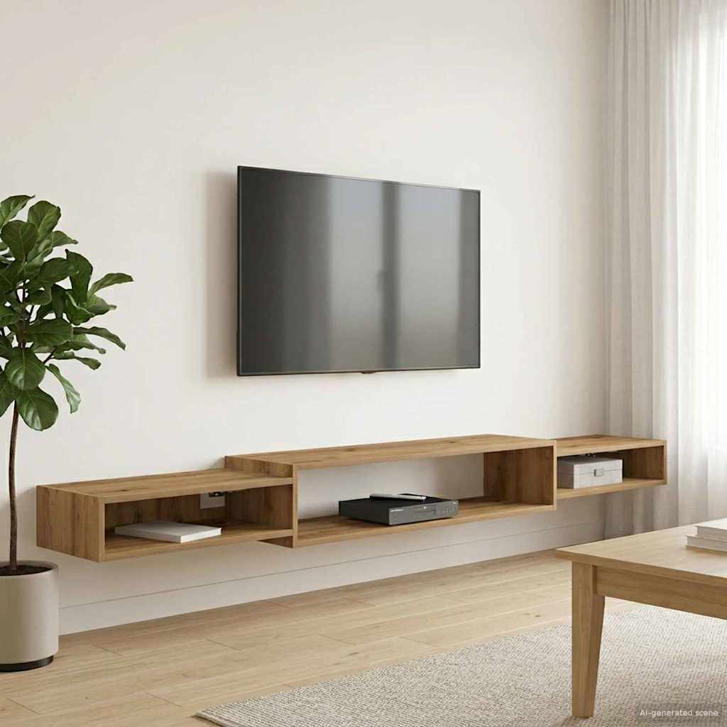 Meuble TV mural Montage mural Chêne artisanal 220 x 28 x 21 cm - XIOS