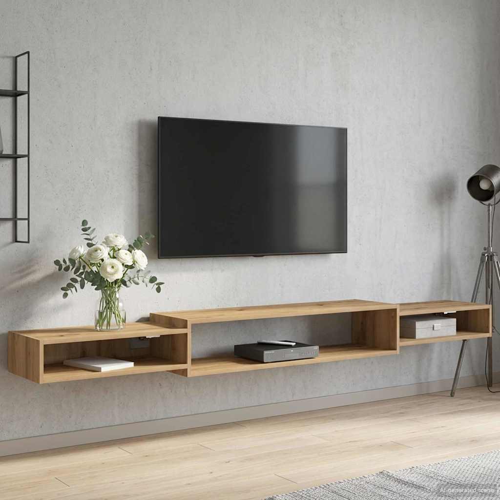 Meuble TV mural Montage mural Chêne artisanal 220 x 28 x 21 cm - XIOS