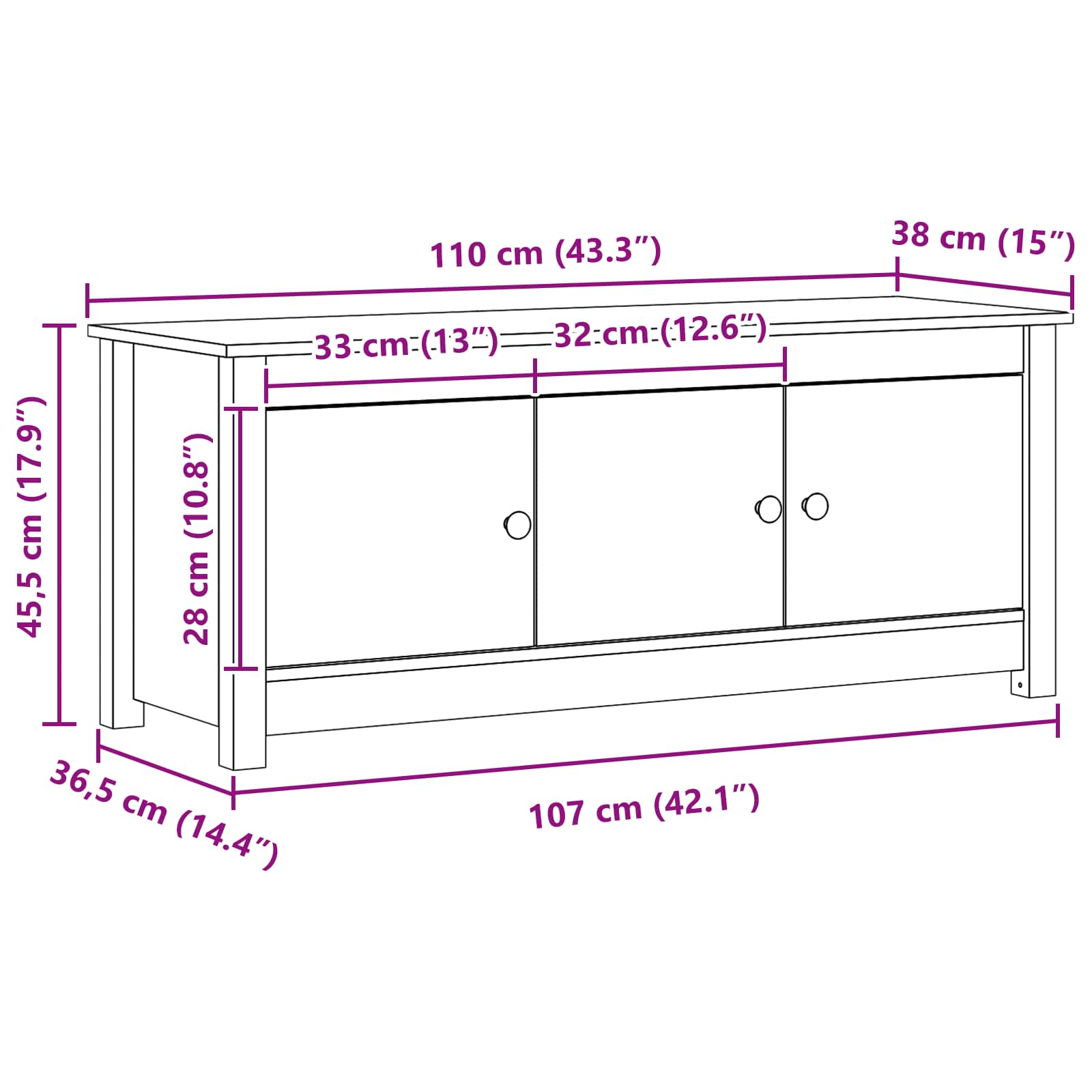 Cabinet à chaussures Brun Ciré 110 x 38 x 45,5 cm Pin massif - XIOS