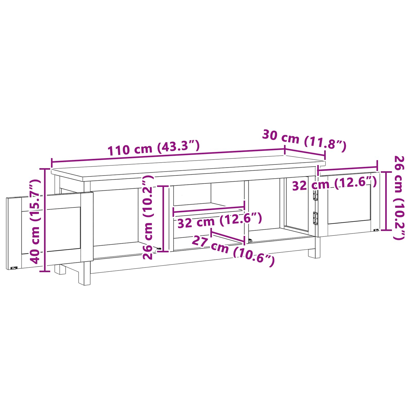 Meuble tv 110 x 30 x 40 cm Naturel Bois de teck massif