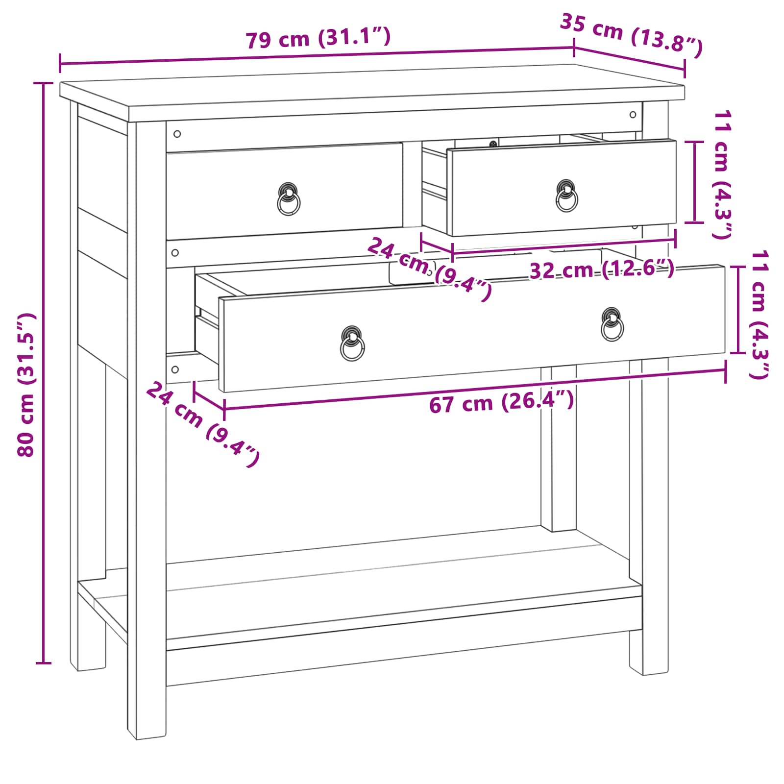 Buffet Naturel 79 x 35 x 80 cm Bois de teck massif - XIOS