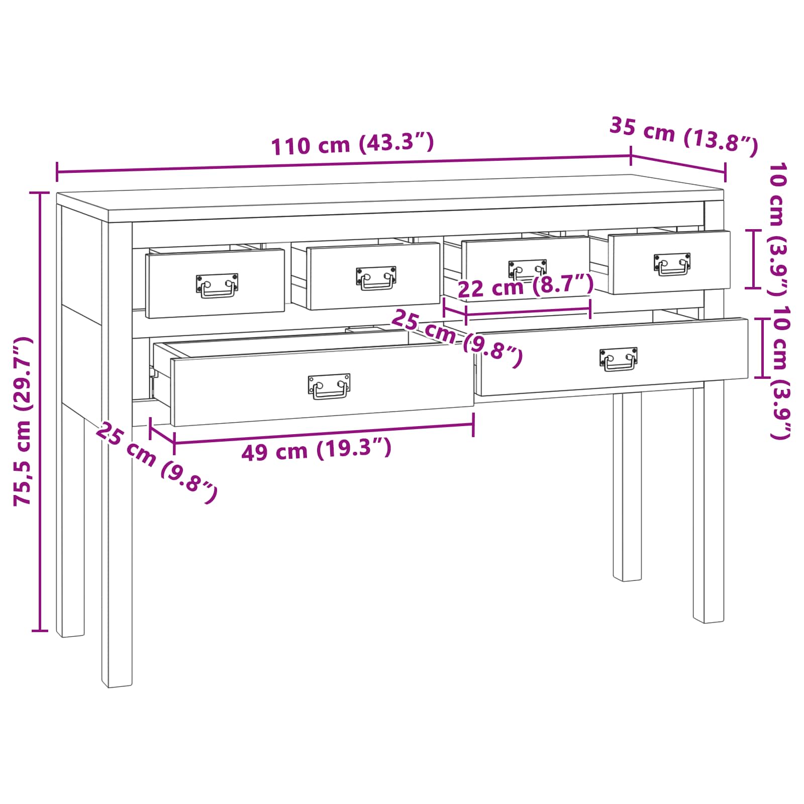 Buffet Naturel 110 x 35 x 75,5 cm Bois de teck massif - XIOS