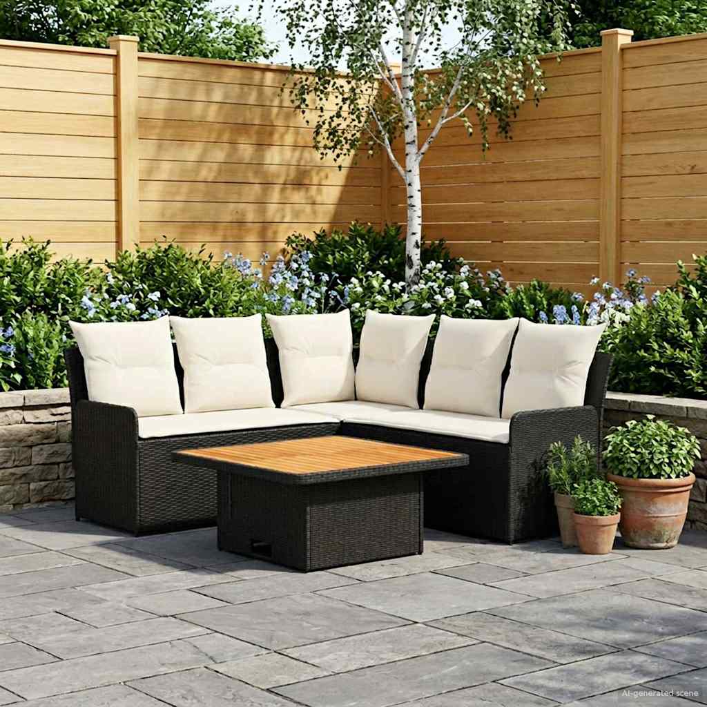 Ensembles de meubles avec oreiller 4 pcs Noir et Crème Rotin PE - XIOS