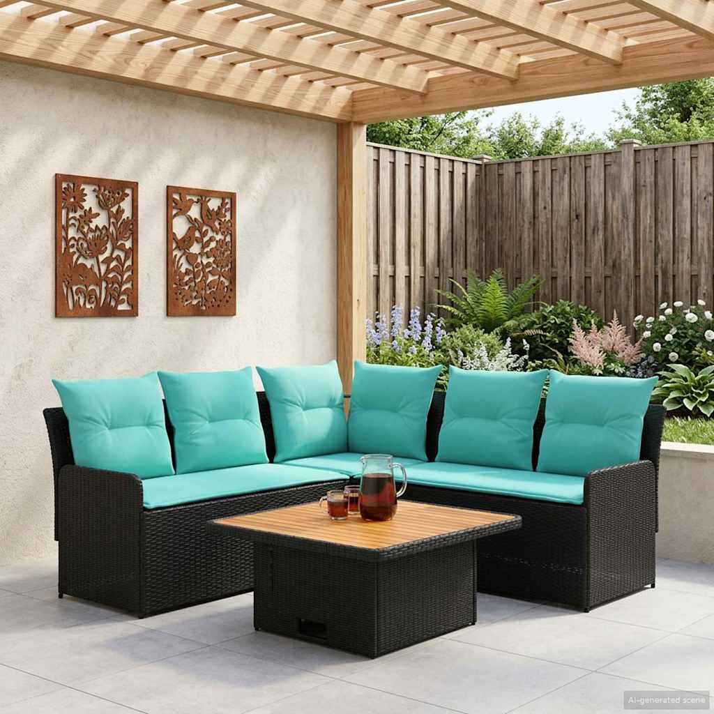 Ensembles de meubles 4 pcs Noir et turquoise Rotin PE - XIOS