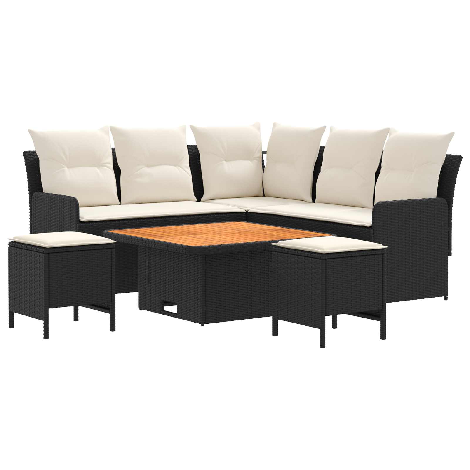 Ensembles de meubles avec oreiller 6 pcs Noir et Crème Rotin PE - XIOS
