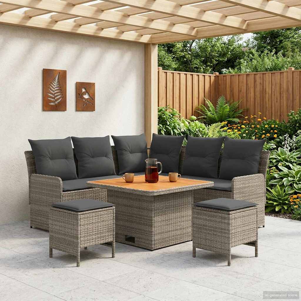Ensembles de meubles 6 pc Gris et Gris foncé Rotin PE