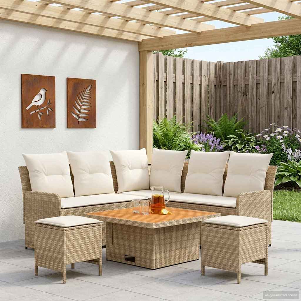 Ensembles de meubles 6 pc Beige et crème Rotin PE