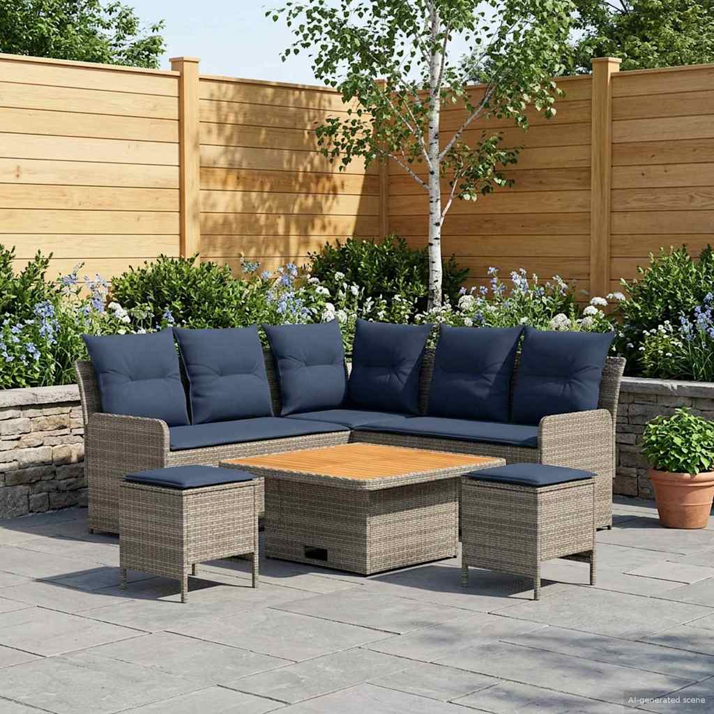 Ensembles de meubles 6 pcs Gris et bleu marine Rotin PE - XIOS