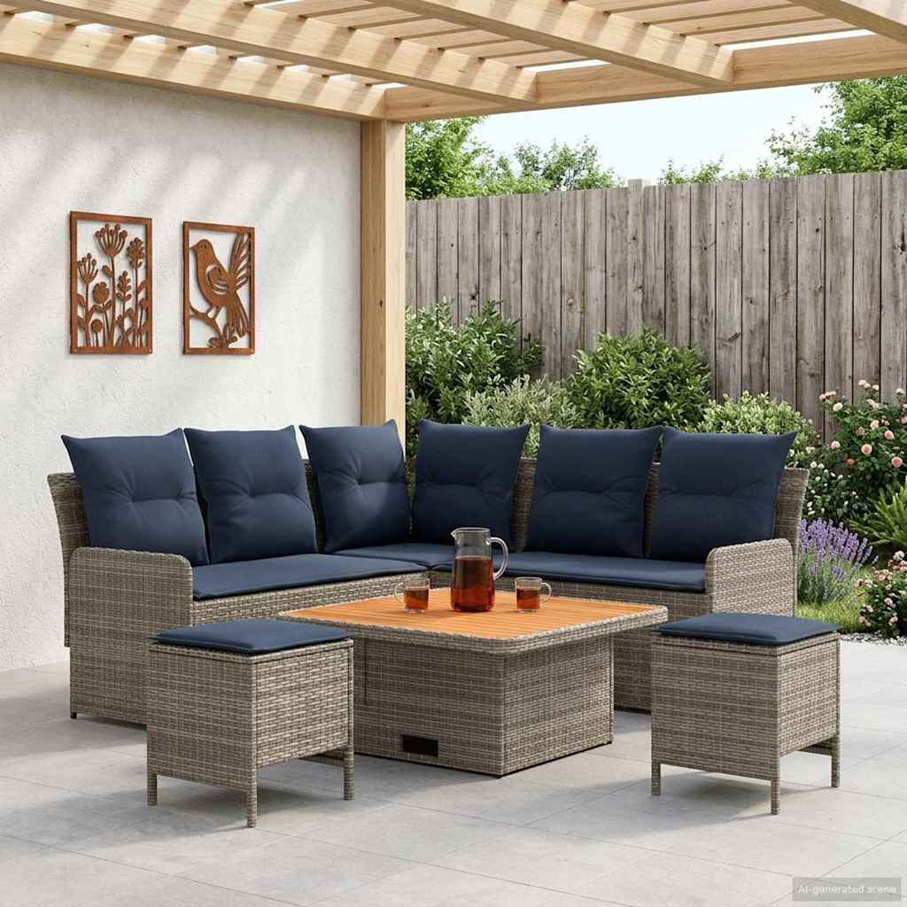 Ensembles de meubles 6 pcs Gris et bleu marine Rotin PE - XIOS