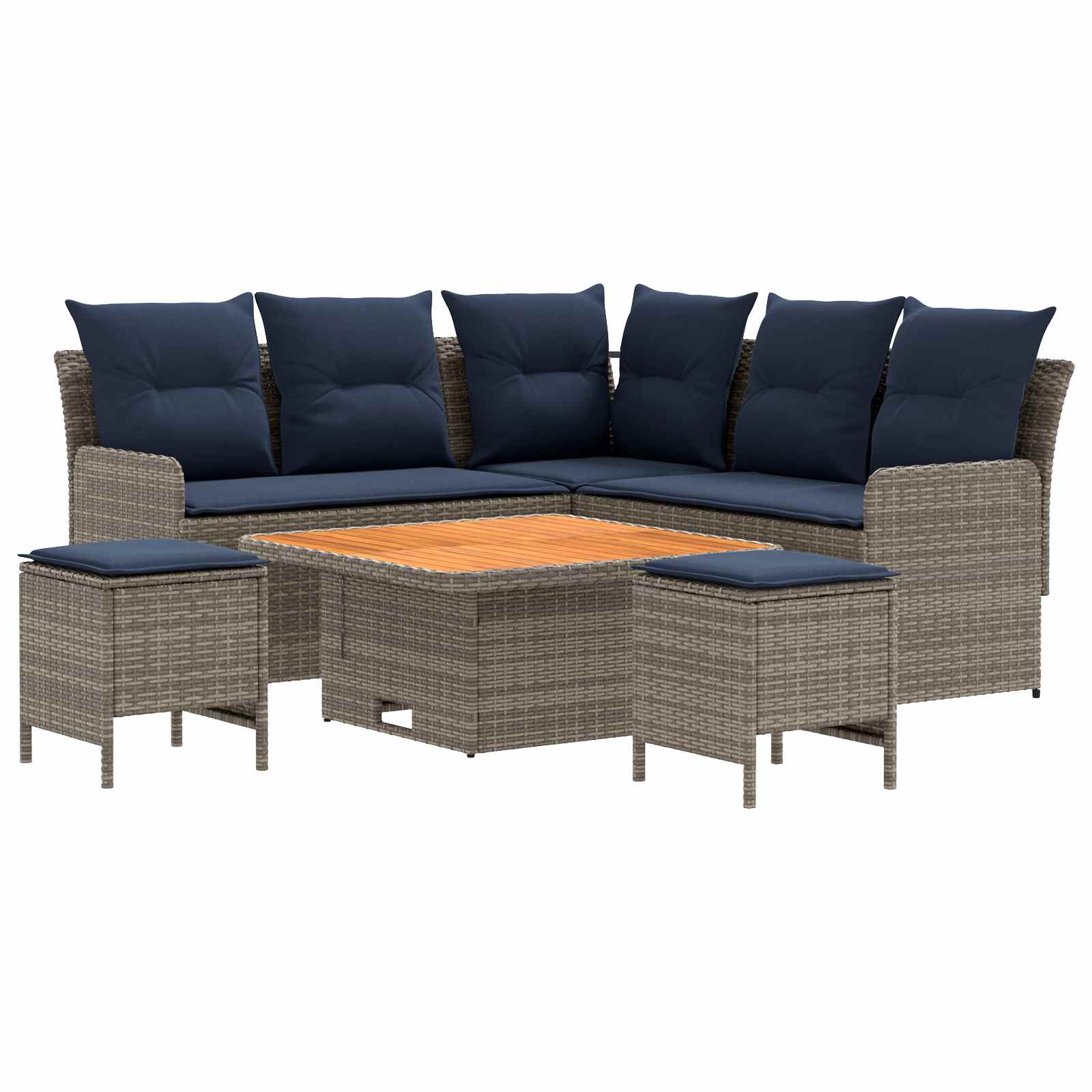 Ensembles de meubles 6 pcs Gris et bleu marine Rotin PE - XIOS