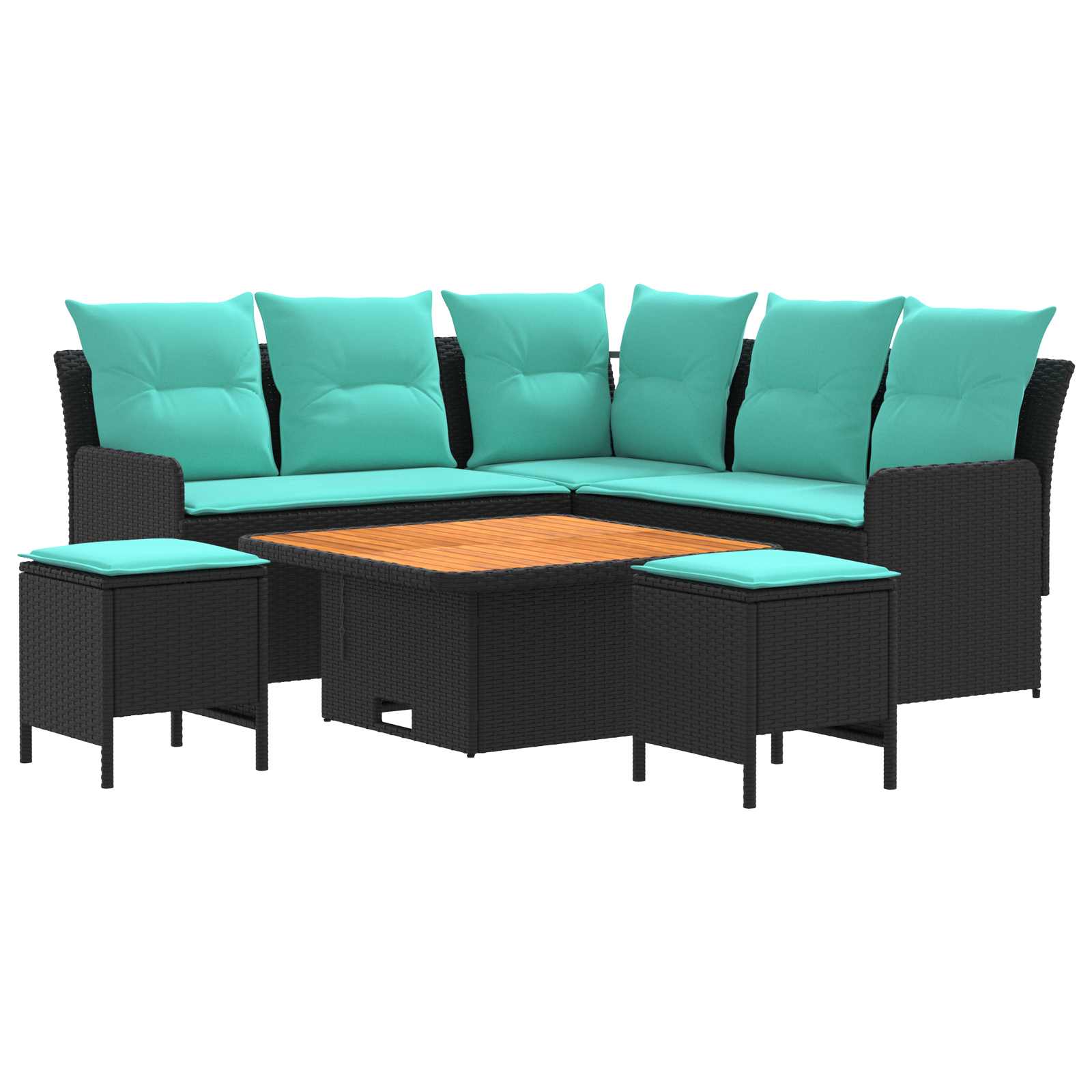 Ensembles de meubles 6 pcs Noir et turquoise Rotin PE - XIOS