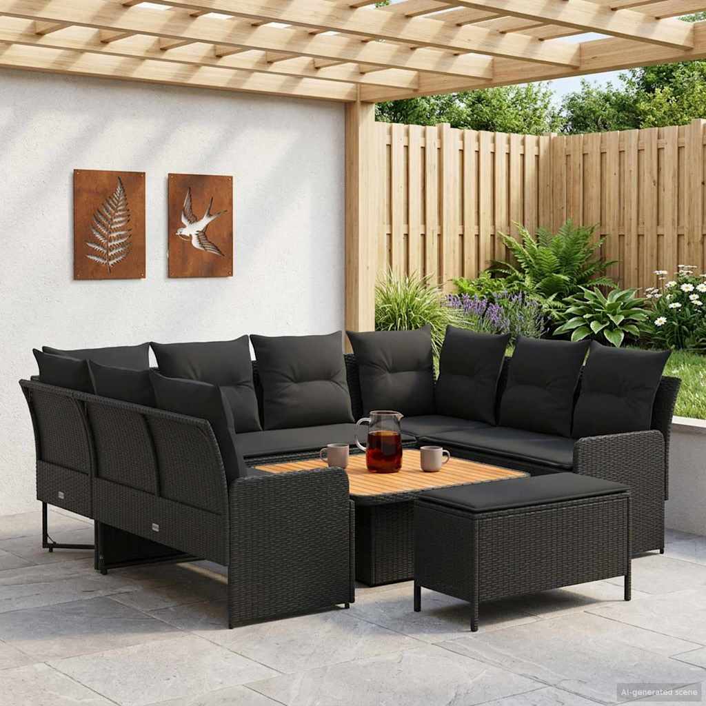 Ensembles de meubles avec oreiller 7 pcs Noir Rotin PE - XIOS