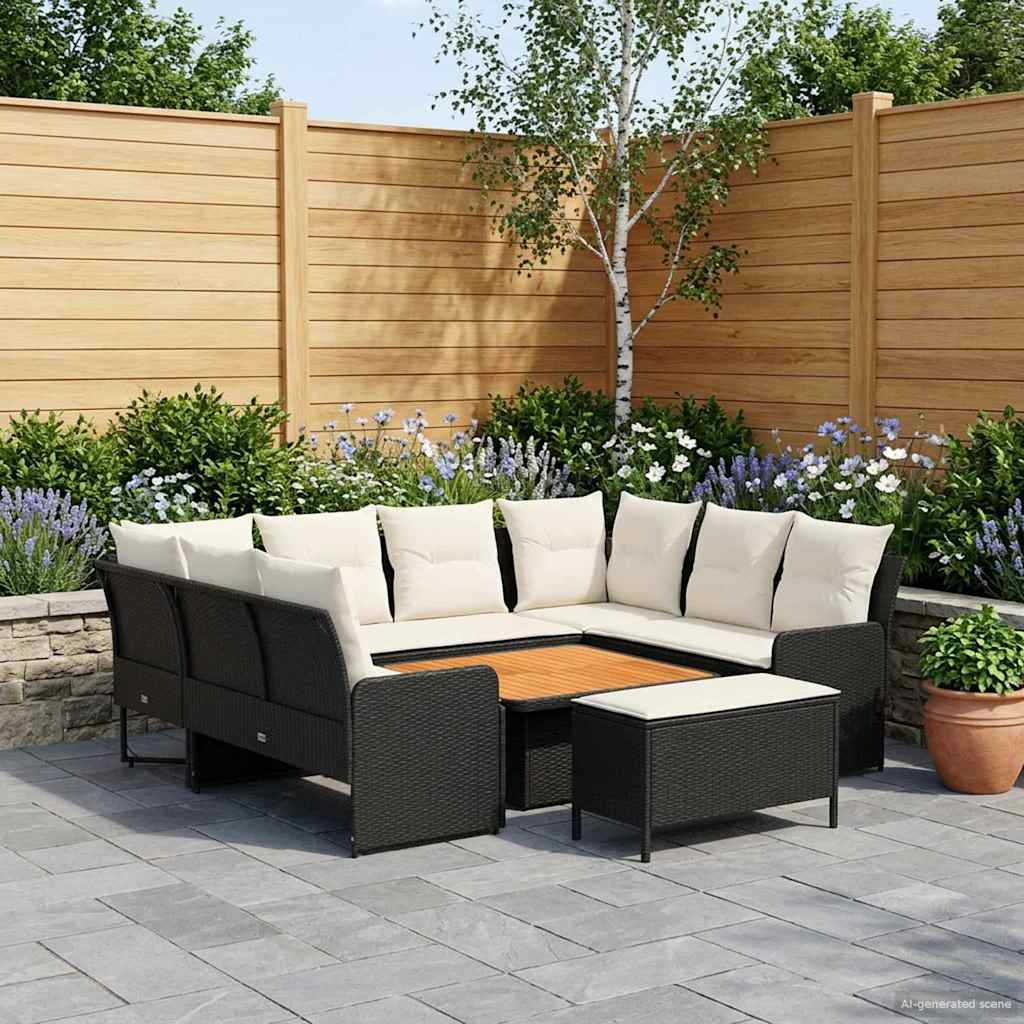 Ensembles de meubles avec oreiller 7 pcs Noir et Crème Rotin PE - XIOS