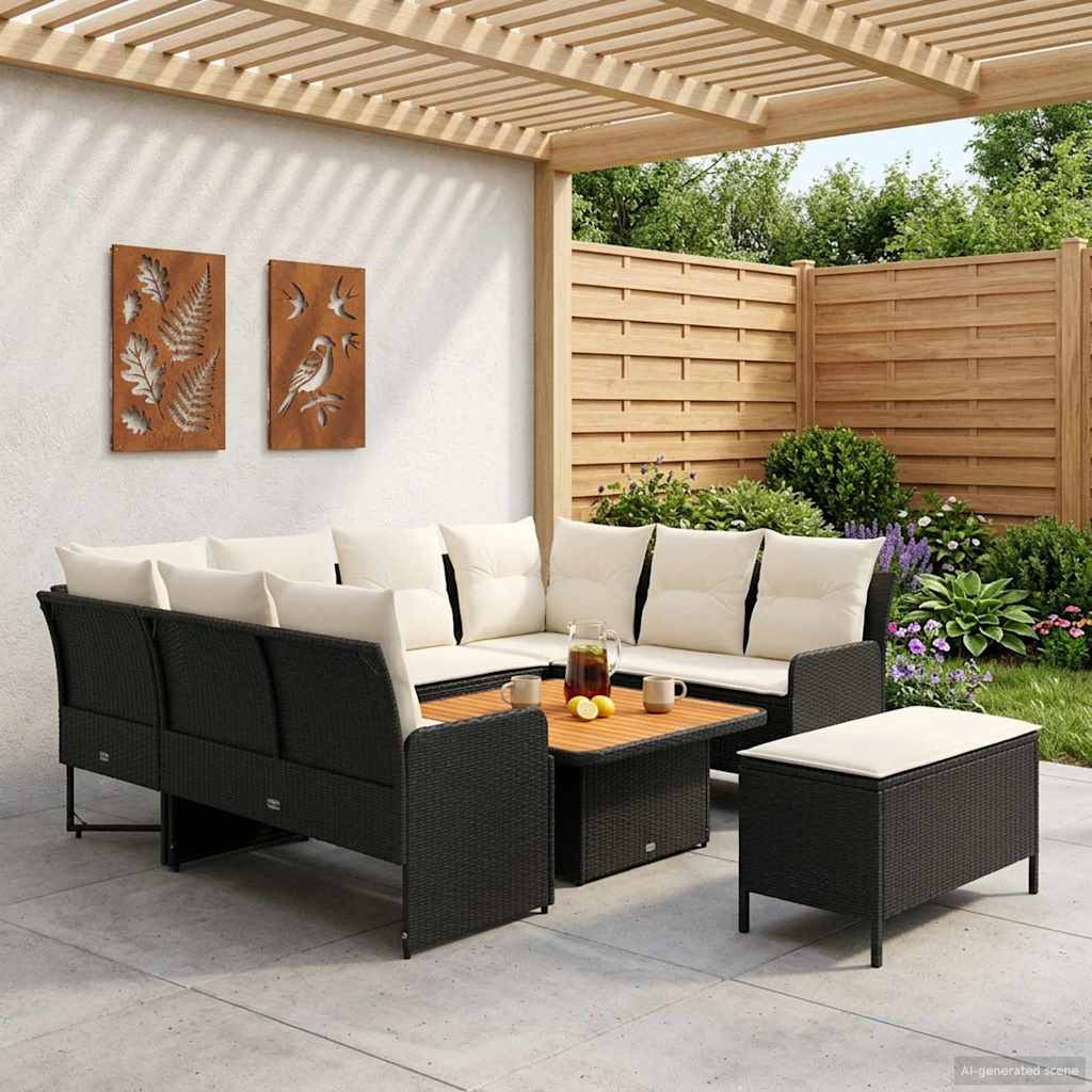 Ensembles de meubles avec oreiller 7 pcs Noir et Crème Rotin PE - XIOS