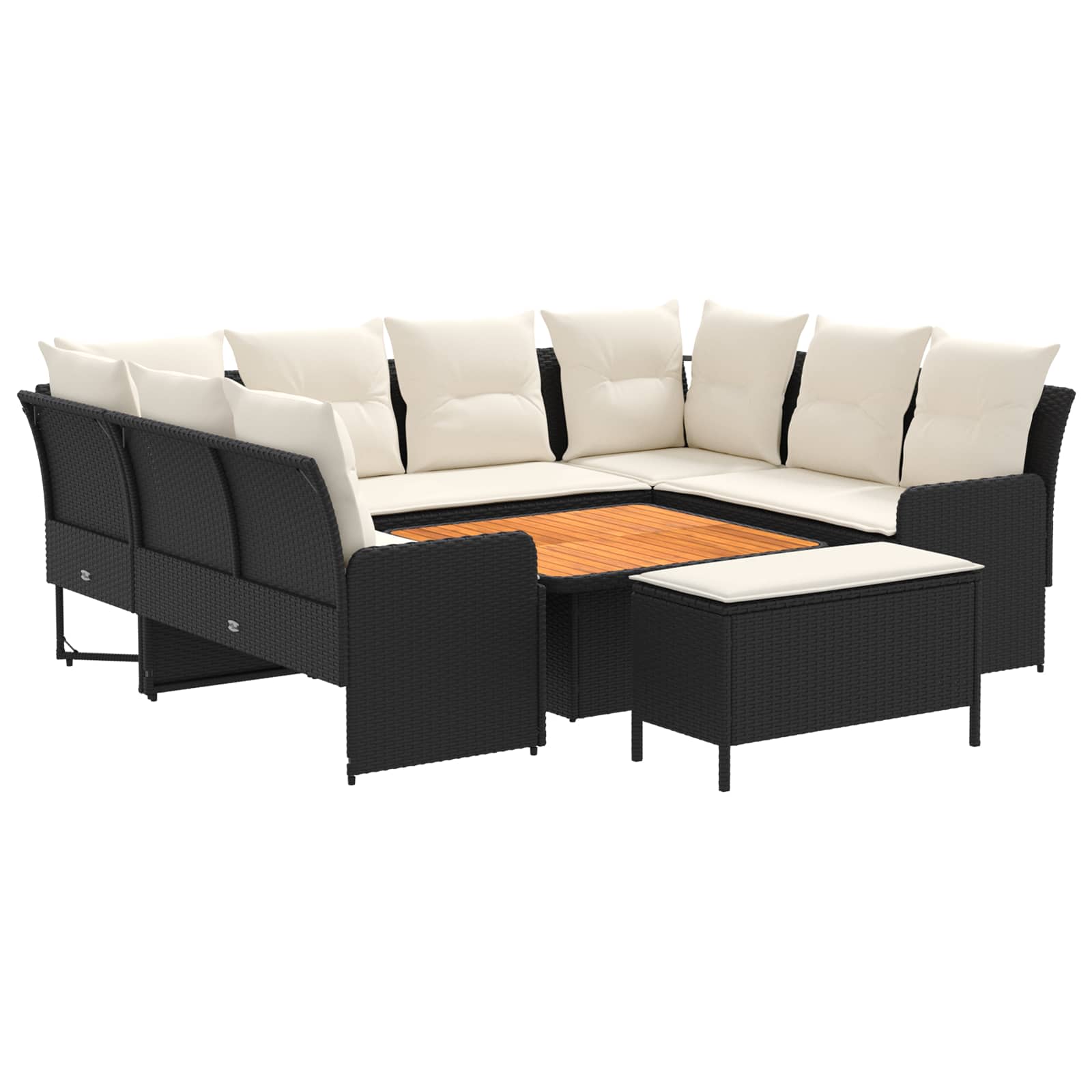 Ensembles de meubles avec oreiller 7 pcs Noir et Crème Rotin PE - XIOS