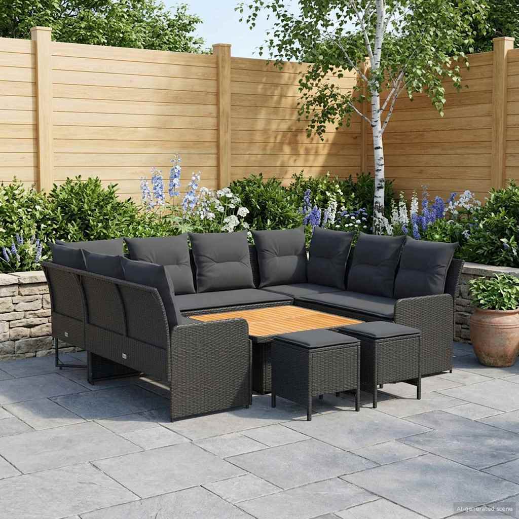 Ensembles de meubles avec oreiller 8 pcs Noir Rotin PE - XIOS