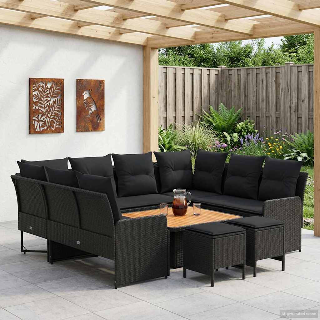 Ensembles de meubles avec oreiller 8 pcs Noir Rotin PE - XIOS