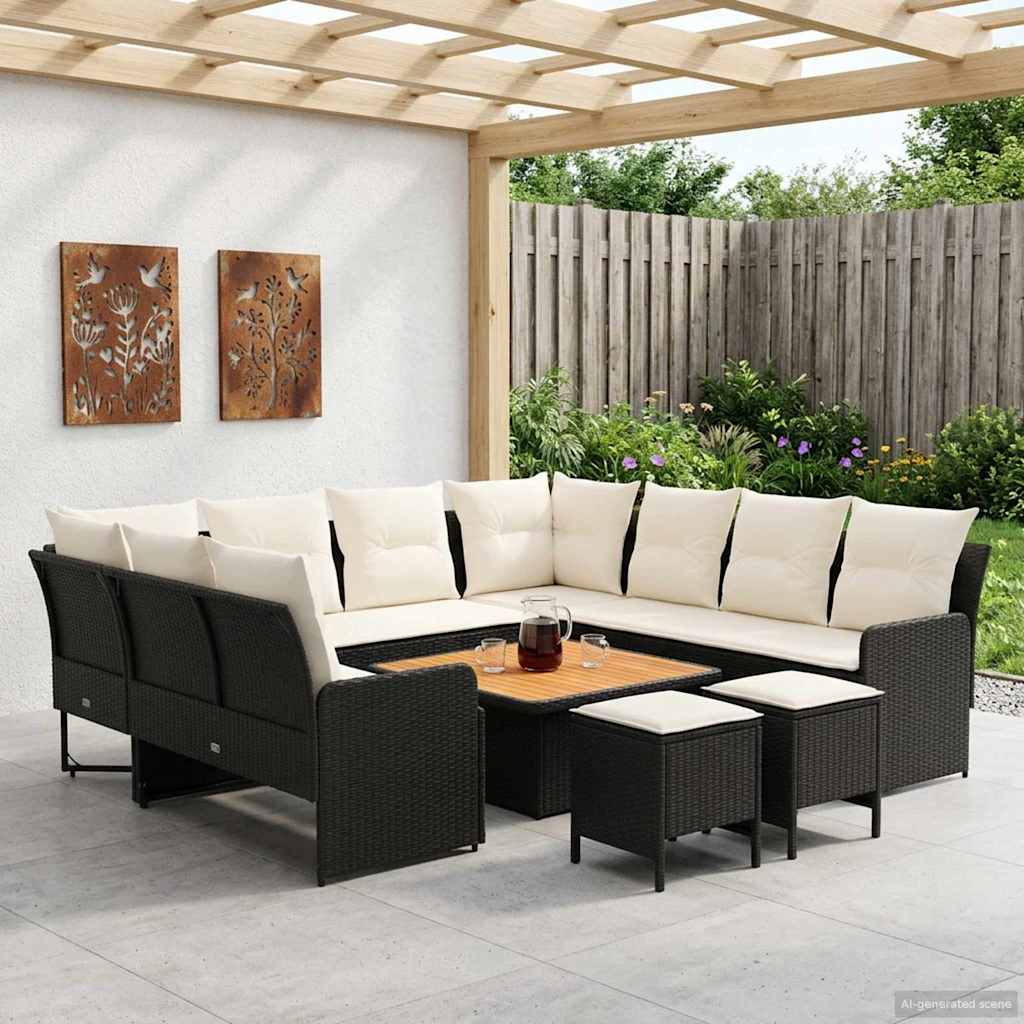 Ensembles de meubles avec oreiller 8 pcs Noir et Crème Rotin PE - XIOS