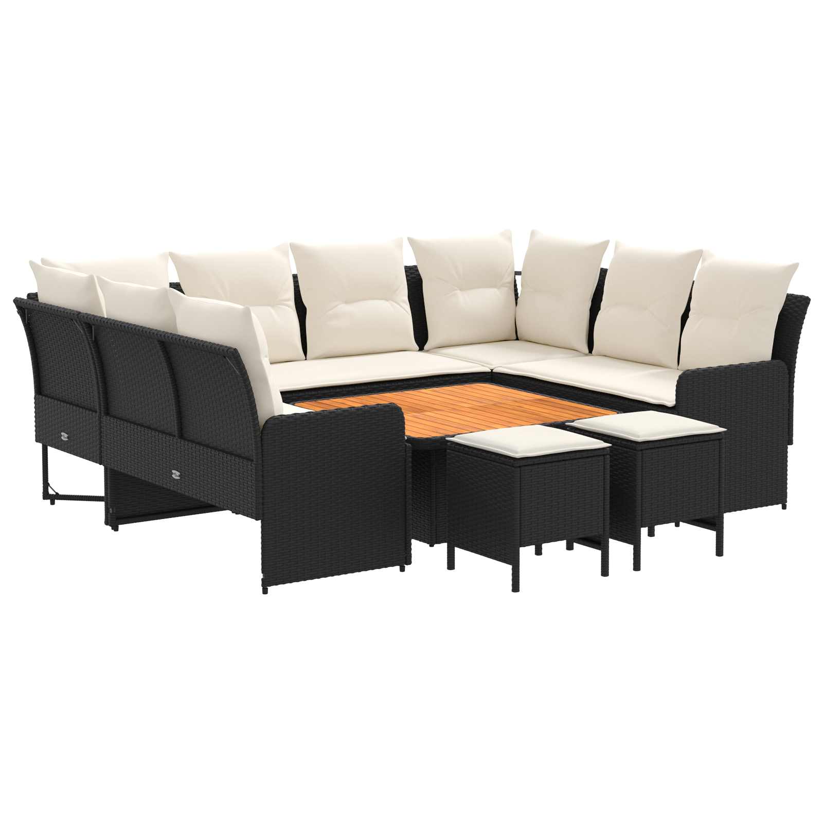 Ensembles de meubles avec oreiller 8 pcs Noir et Crème Rotin PE - XIOS