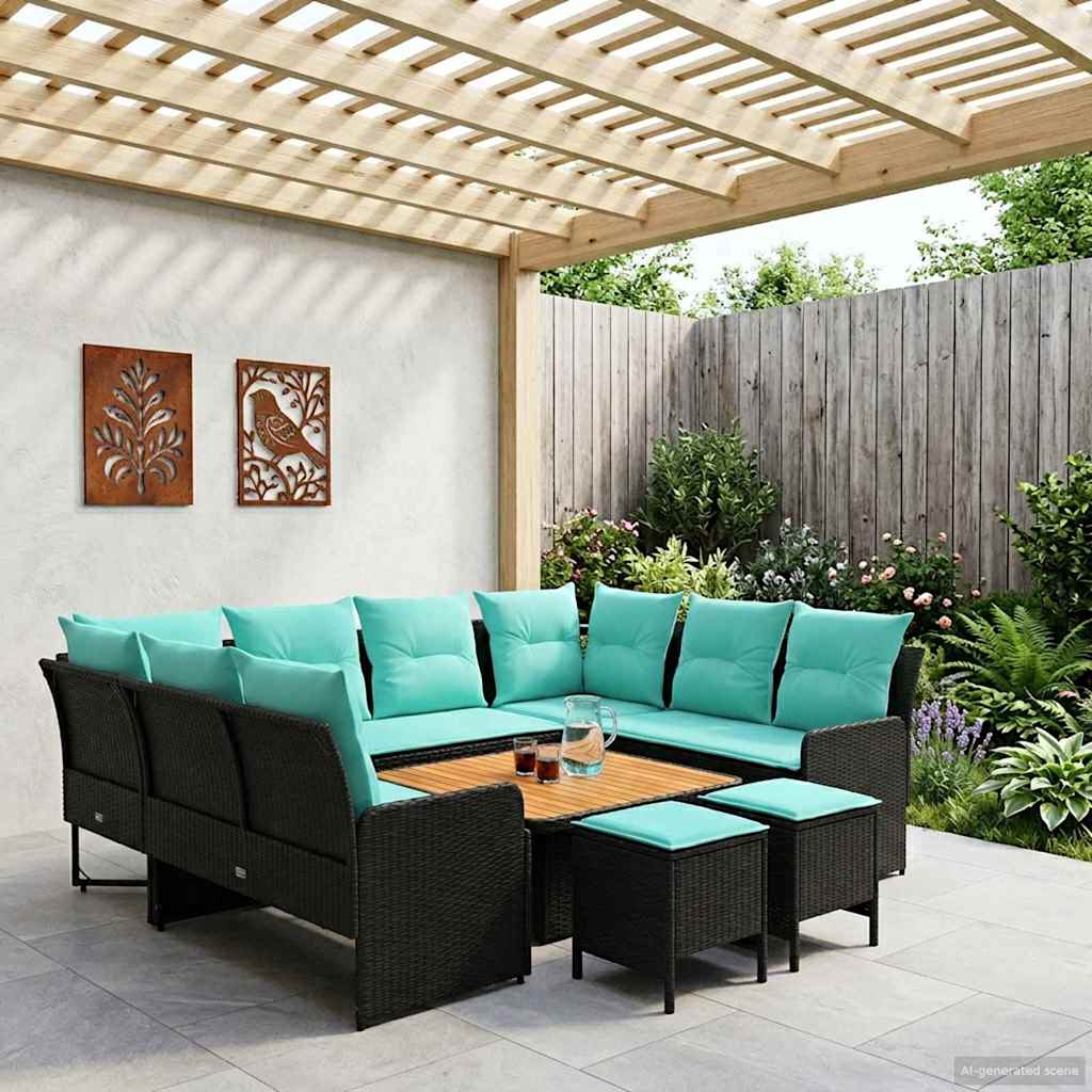 Ensembles de meubles 8 pcs Noir et turquoise Rotin PE - XIOS