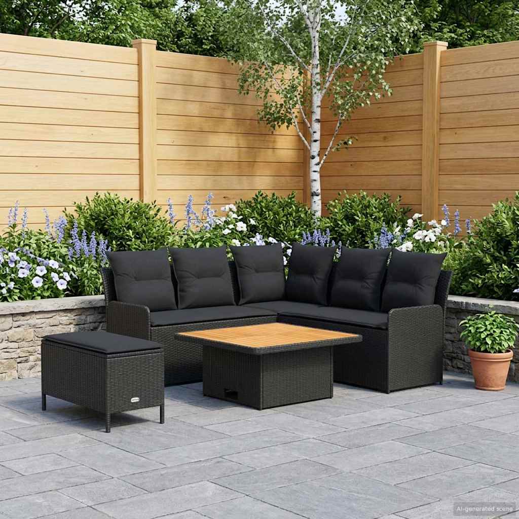 Ensembles de meubles avec oreiller 5 pcs Noir Rotin PE - XIOS