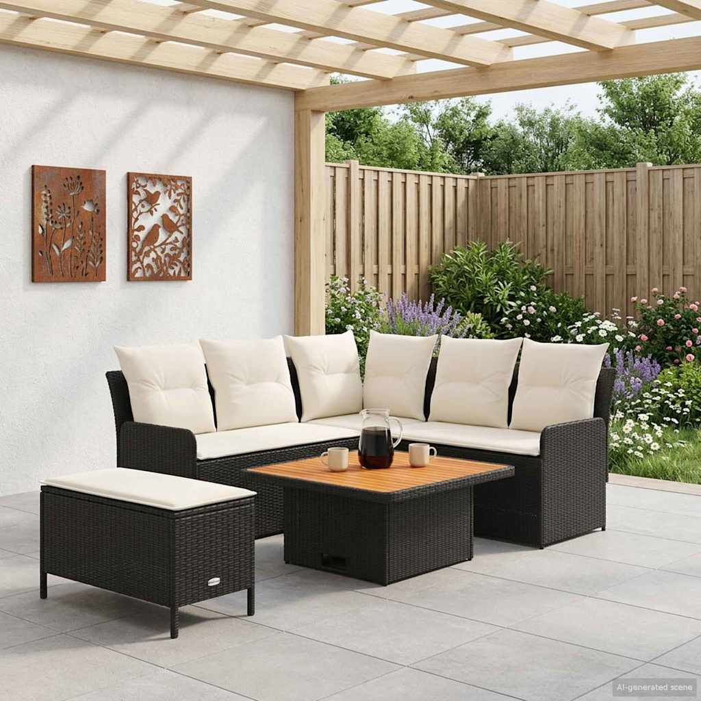 Ensembles de meubles avec oreiller 5 pcs Noir et Crème Rotin PE - XIOS