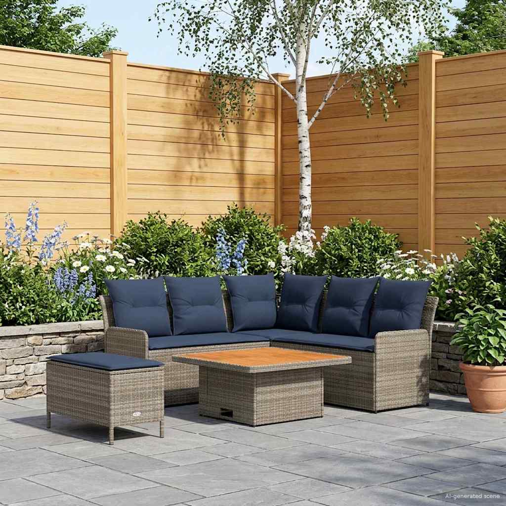 Ensembles de meubles 5 pcs Gris et bleu marine Rotin PE - XIOS
