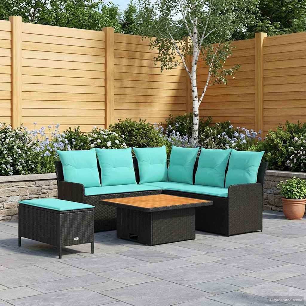 Ensembles de meubles 5 pcs Noir et turquoise Rotin PE - XIOS