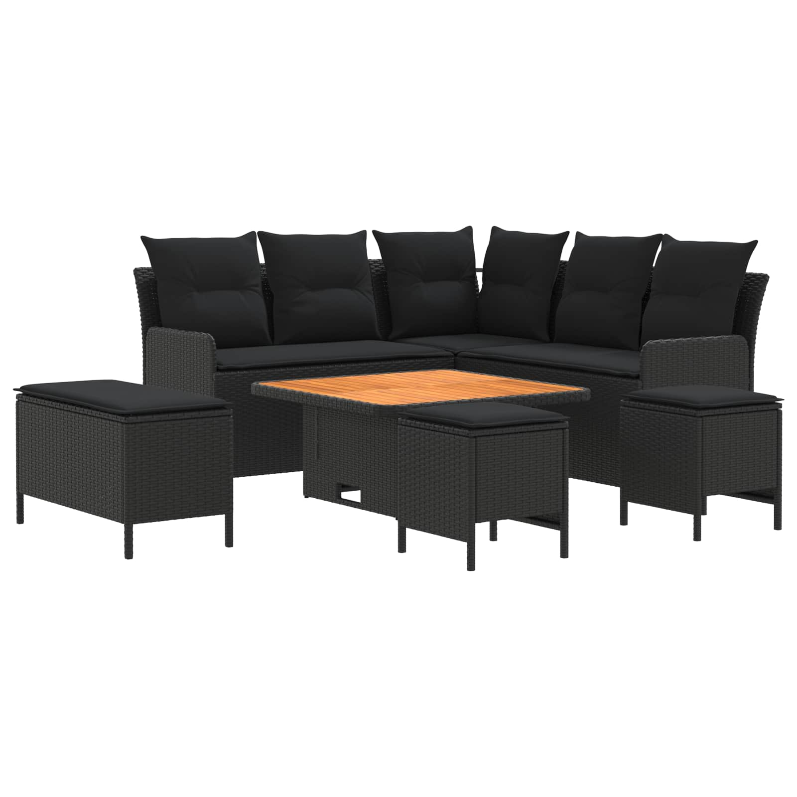 Ensembles de meubles avec oreiller 7 pcs Noir Rotin PE - XIOS