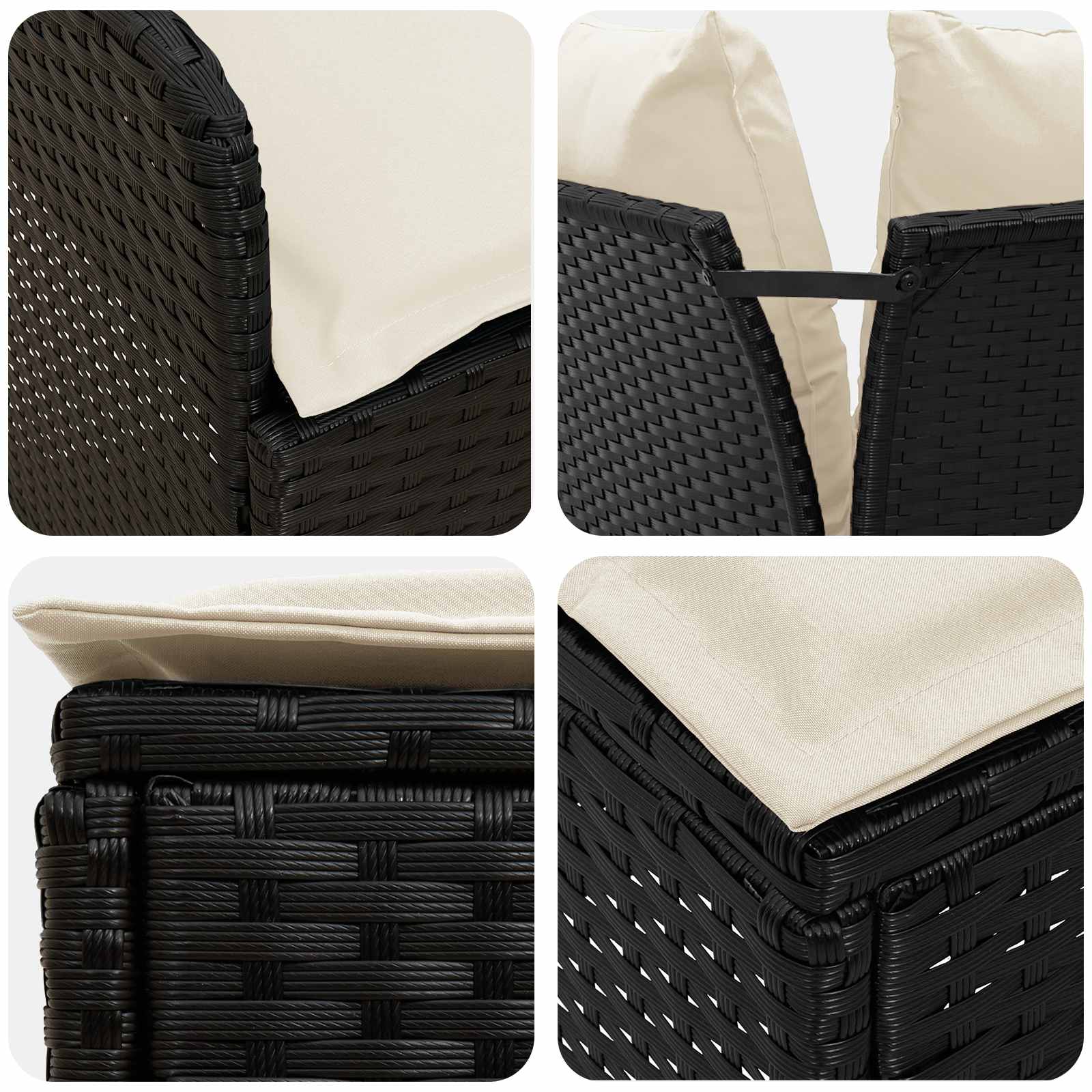 Ensembles de meubles avec oreiller 7 pcs Noir et Crème Rotin PE - XIOS