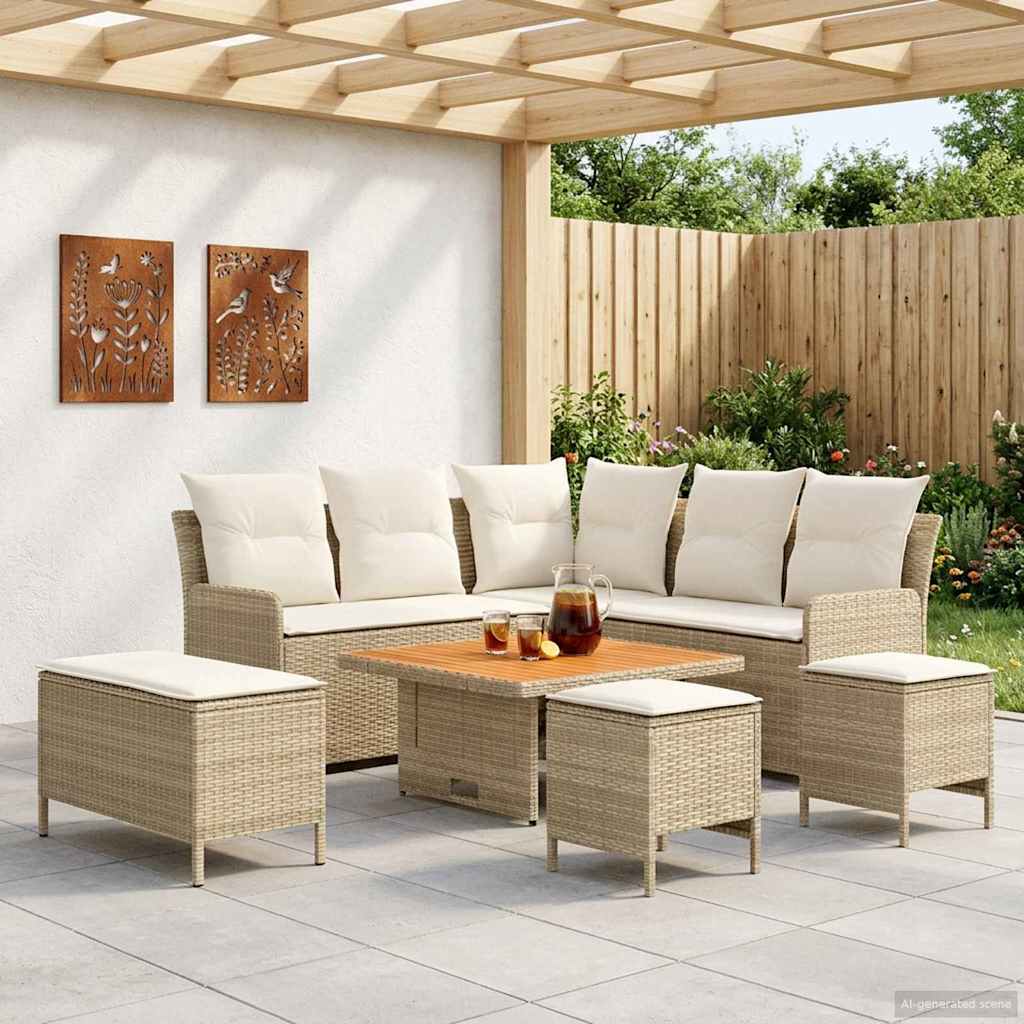 Ensembles de meubles 7 pc Beige et crème Rotin PE