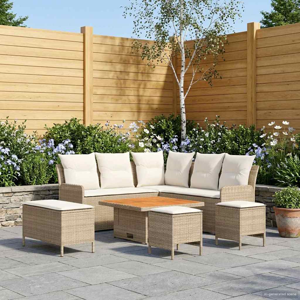Ensembles de meubles 7 pc Beige et crème Rotin PE
