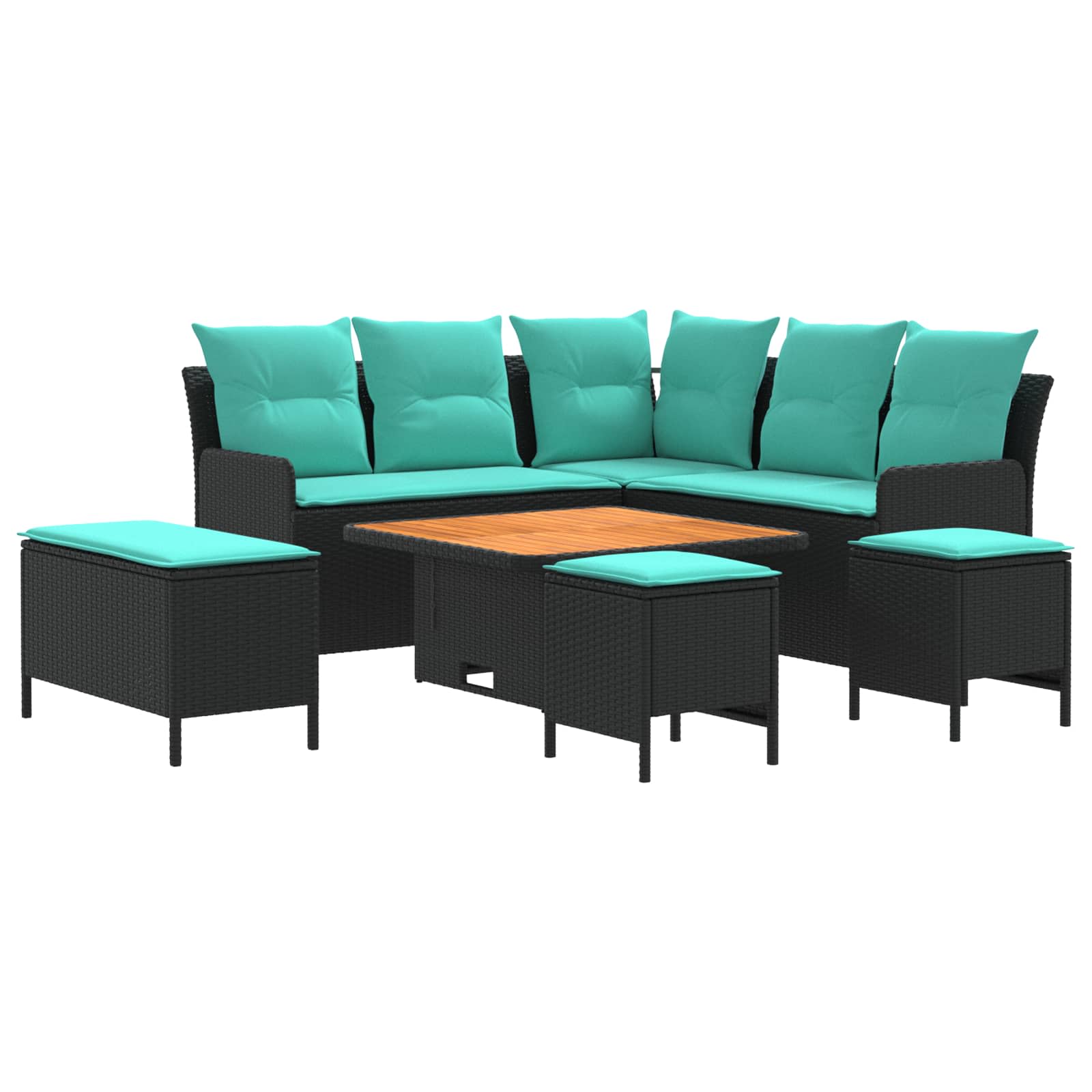 Ensembles de meubles 7 pcs Noir et turquoise Rotin PE - XIOS