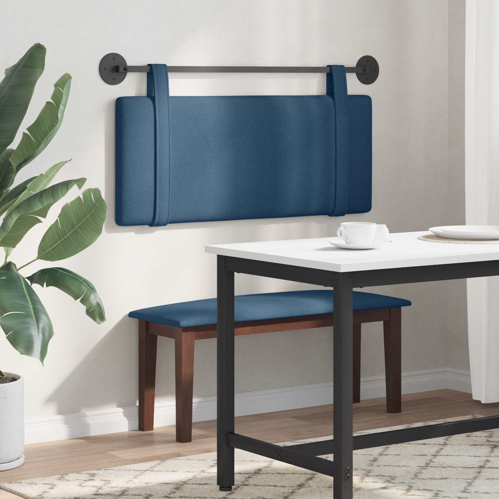 Tête de lit suspendue Montage mural Bleu 110 x 55 x 5 cm tissu - XIOS