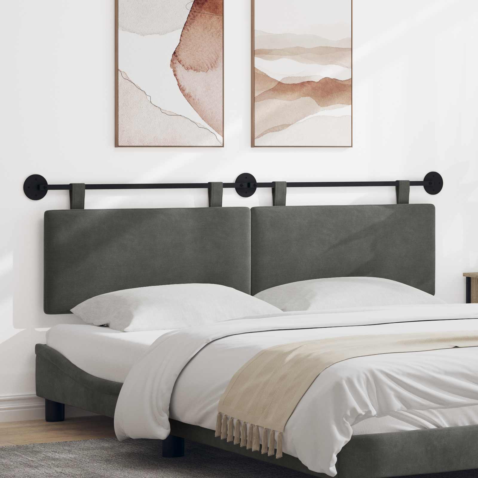 Tête de lit suspendue Gris foncé Tissu en velours côtelé - XIOS