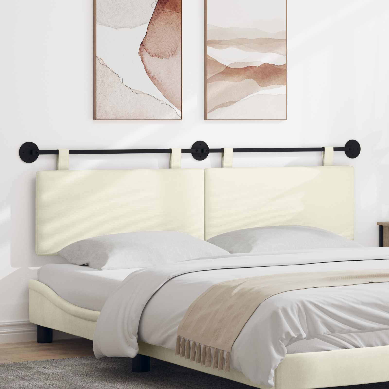 Tête de lit suspendue Crème Tissu en velours côtelé - XIOS