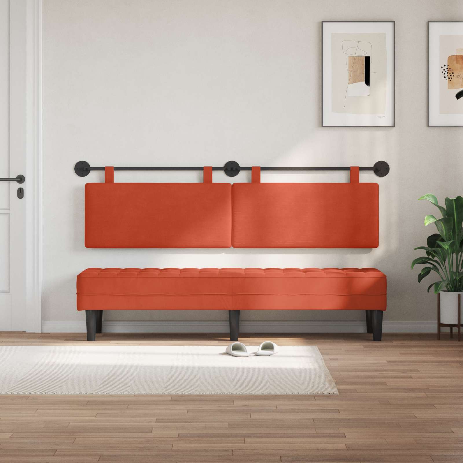 Tête de lit suspendue Rouge orange Tissu en velours côtelé - XIOS