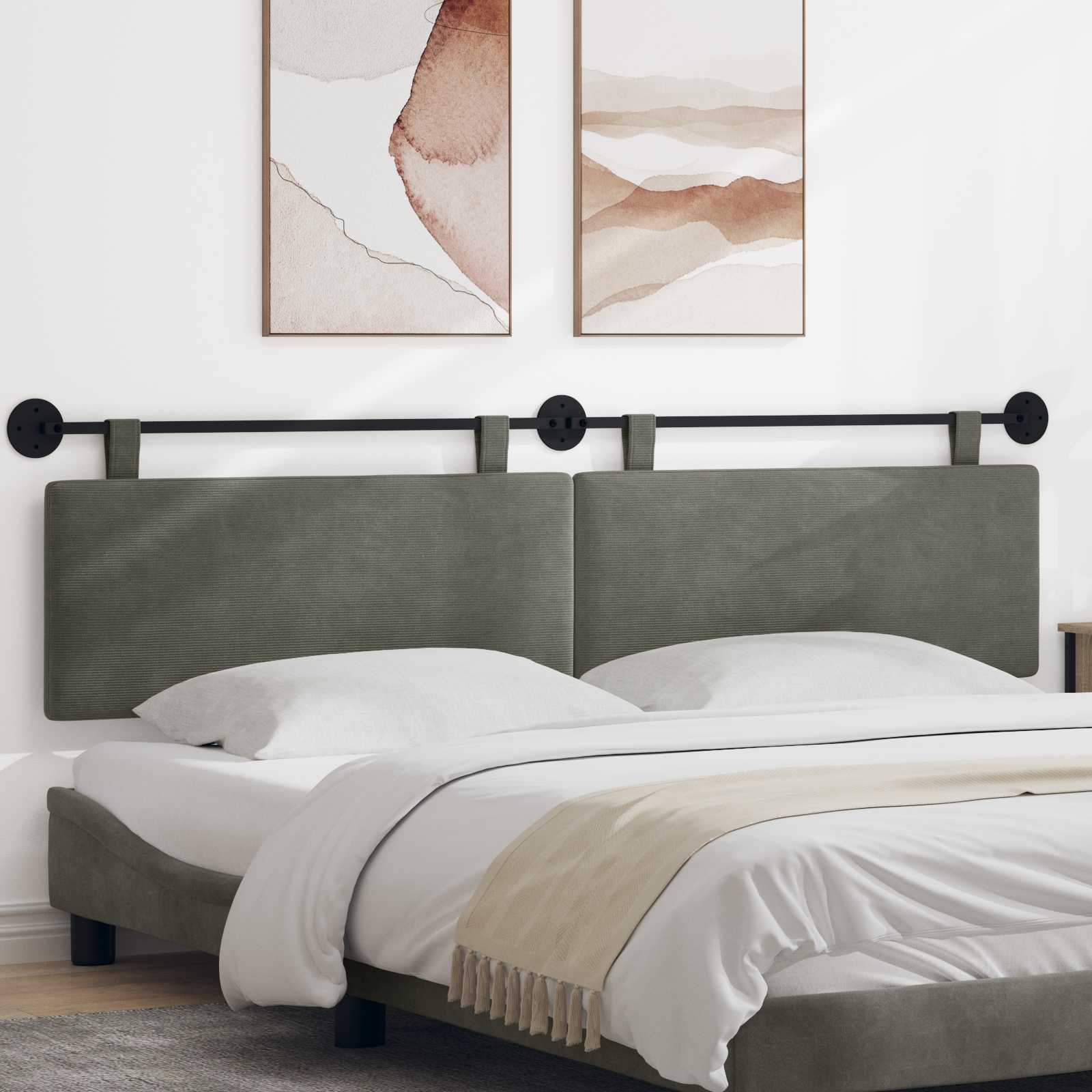 Tête de lit suspendue Gris clair Tissu en velours côtelé - XIOS