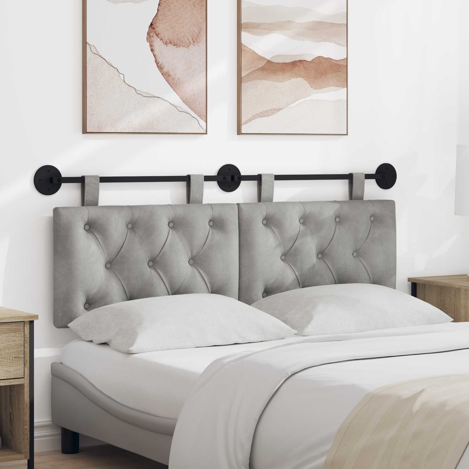 Tête de lit suspendue Avec lumière LED Gris clair Velours - XIOS