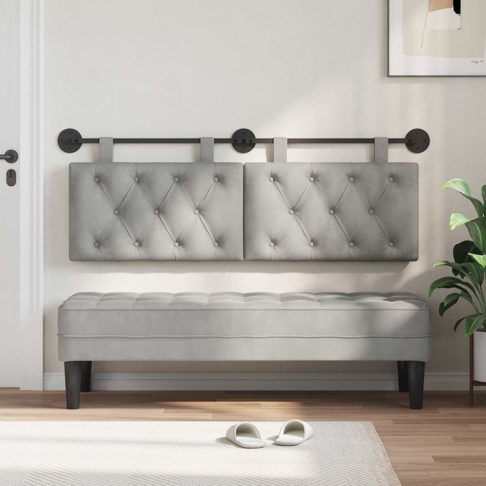 Tête de lit suspendue Avec lumière LED Gris clair Velours - XIOS