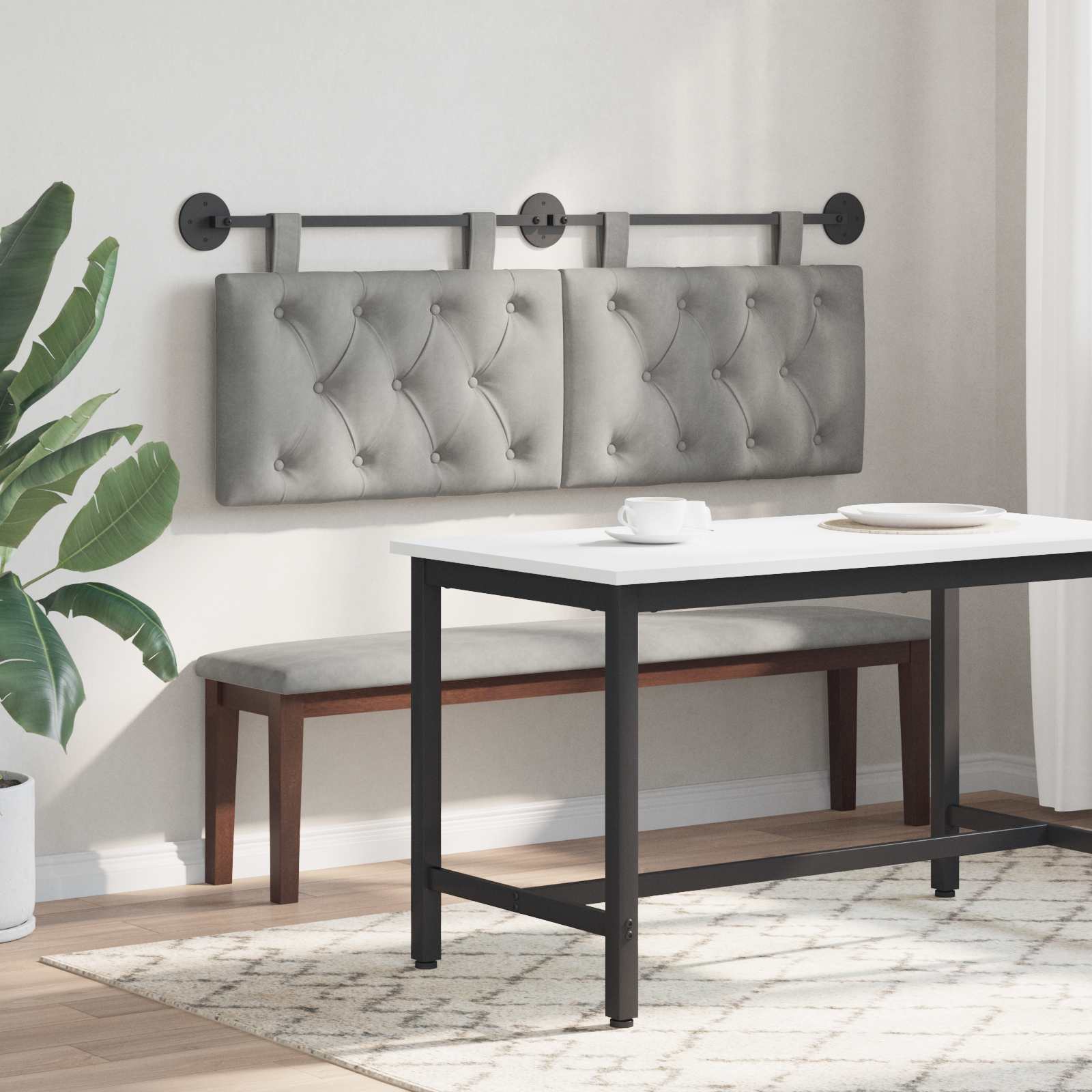 Tête de lit suspendue Avec lumière LED Gris clair Velours - XIOS