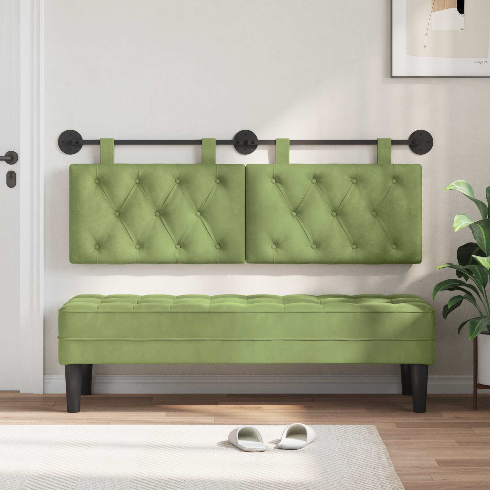 Tête de lit suspendue Avec lumière LED Vert clair Velours - XIOS