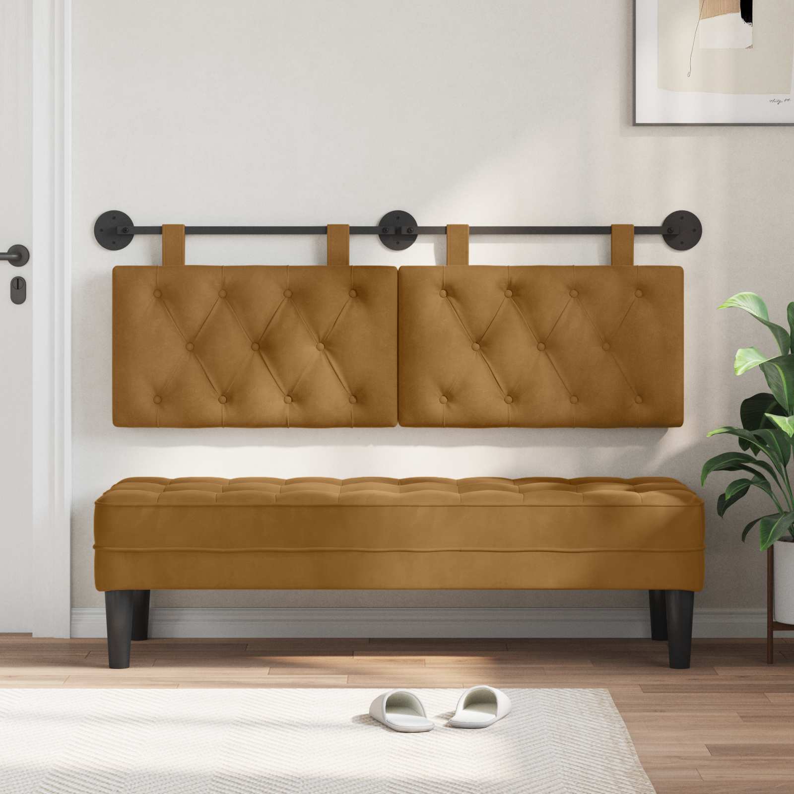 Tête de lit suspendue Avec lumière LED Marron Velours - XIOS