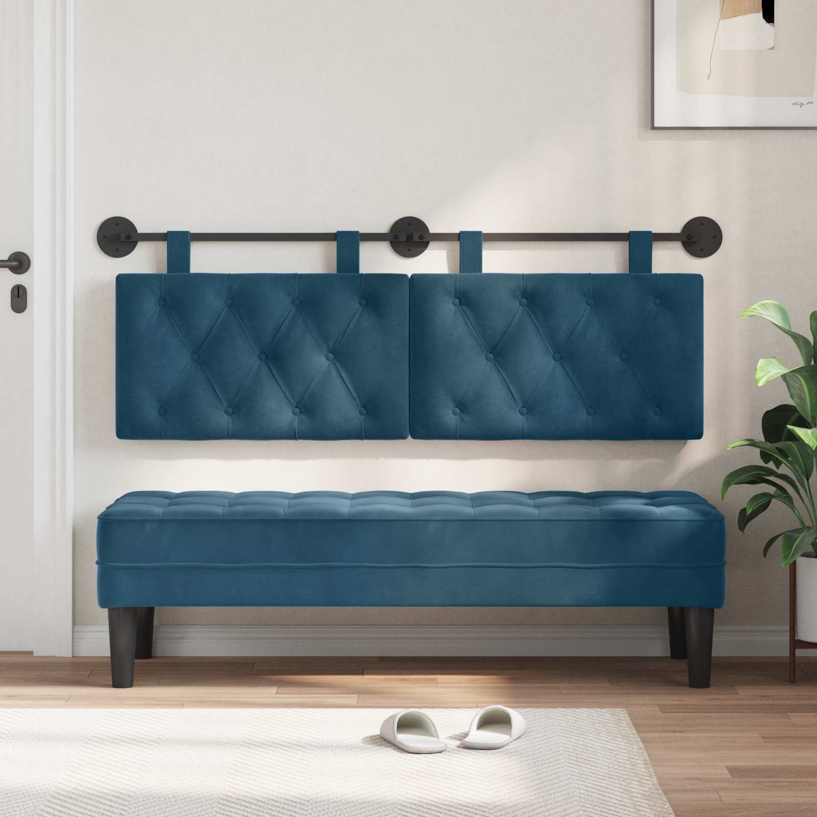 Tête de lit suspendue Avec lumière LED Bleu Velours - XIOS