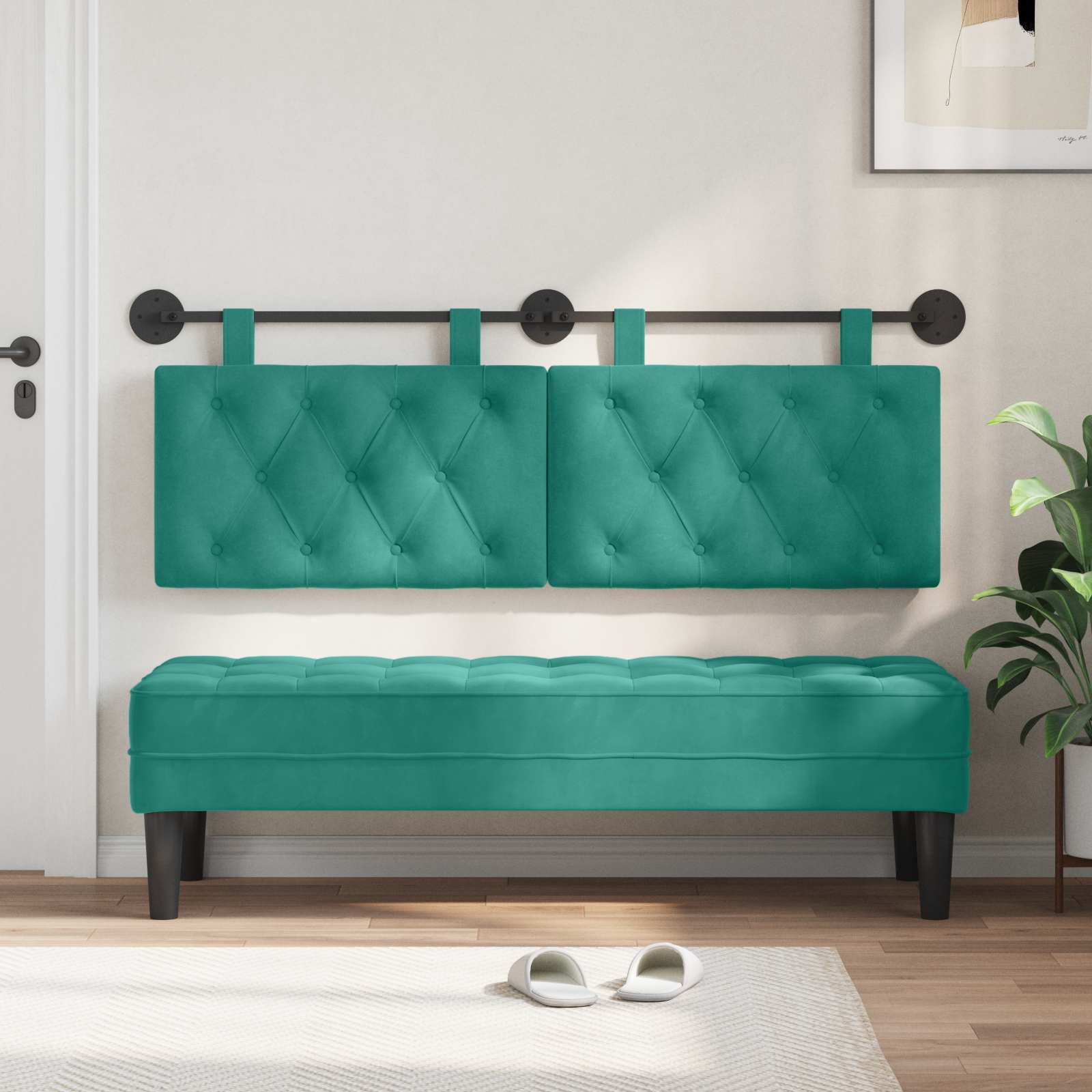 Tête de lit suspendue Avec lumière LED Turquoise Velours - XIOS
