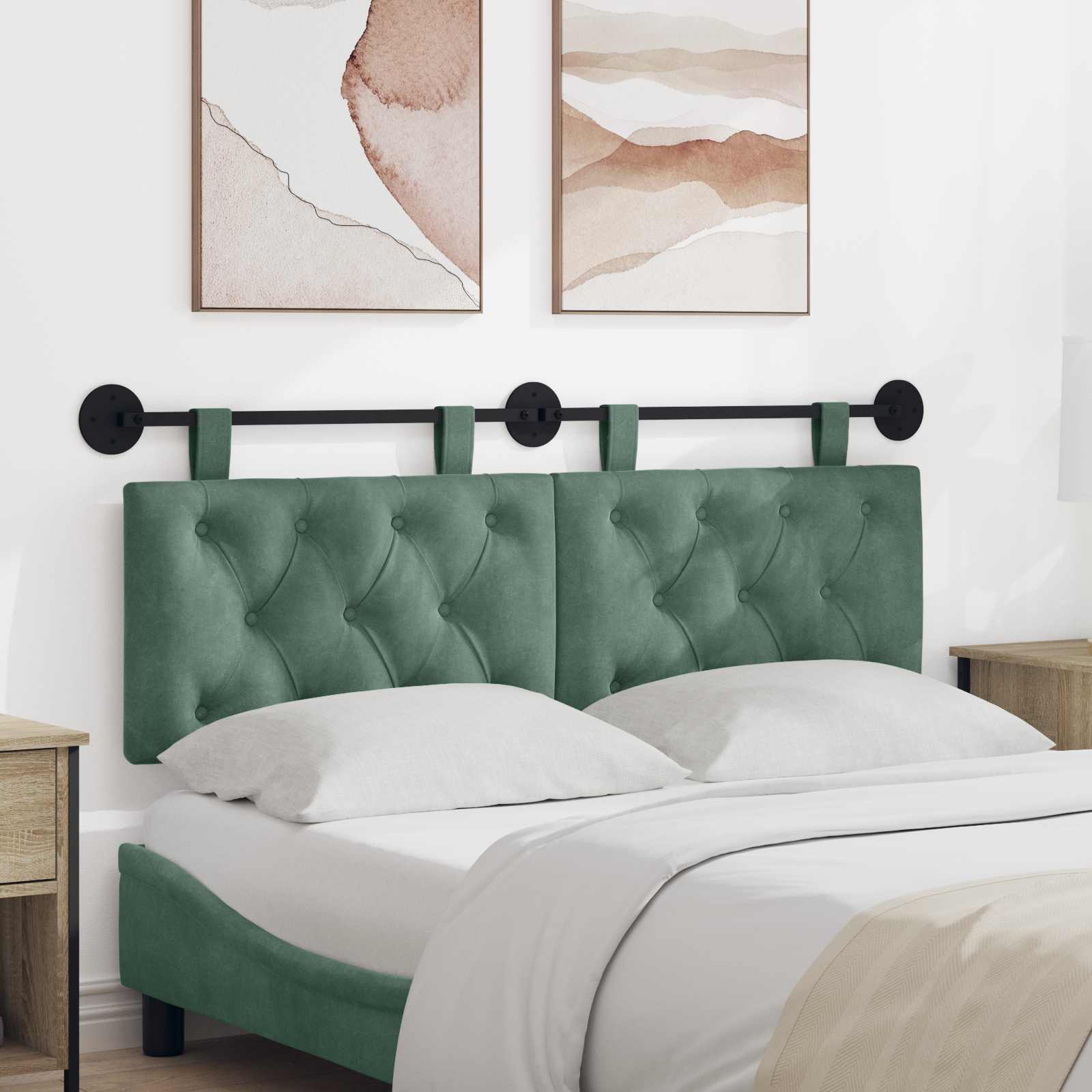 Tête de lit suspendue Avec lumière LED Vert Mer Velours - XIOS
