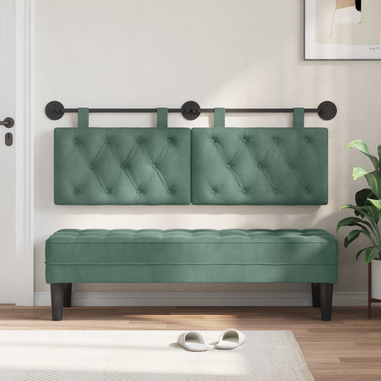 Tête de lit suspendue Avec lumière LED Vert Mer Velours - XIOS