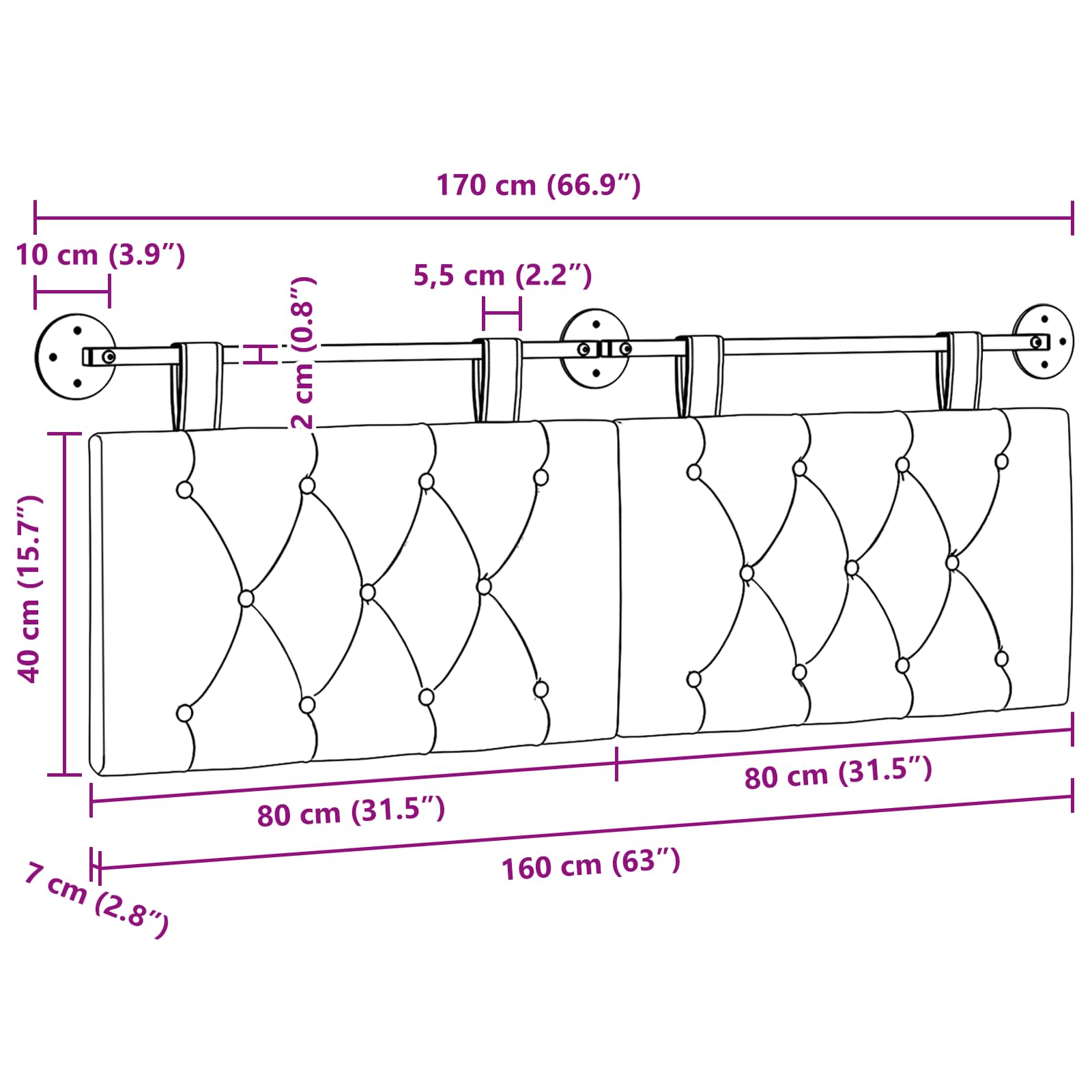Tête de lit suspendue Crème Velours - XIOS