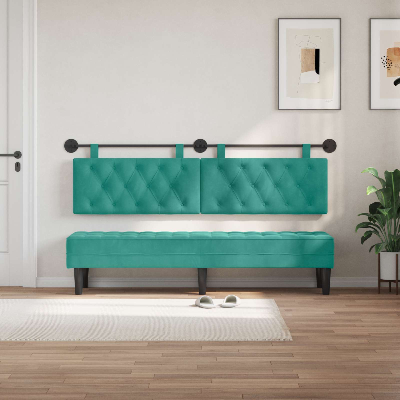 Tête de lit suspendue Turquoise Velours - XIOS