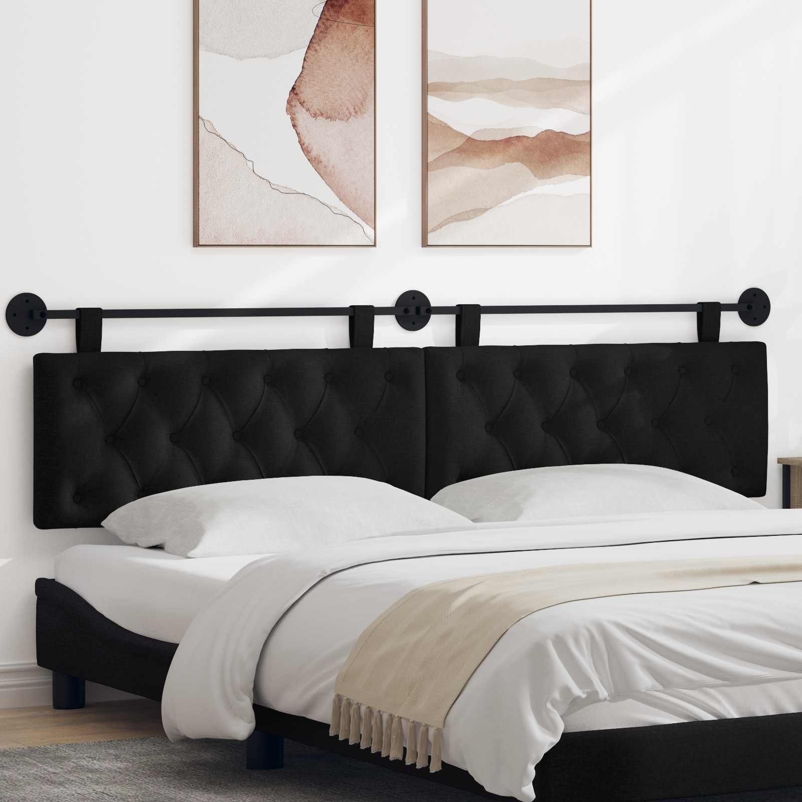 Tête de lit suspendue Montage mural Noir 210 x 55 x 7 cm tissu - XIOS